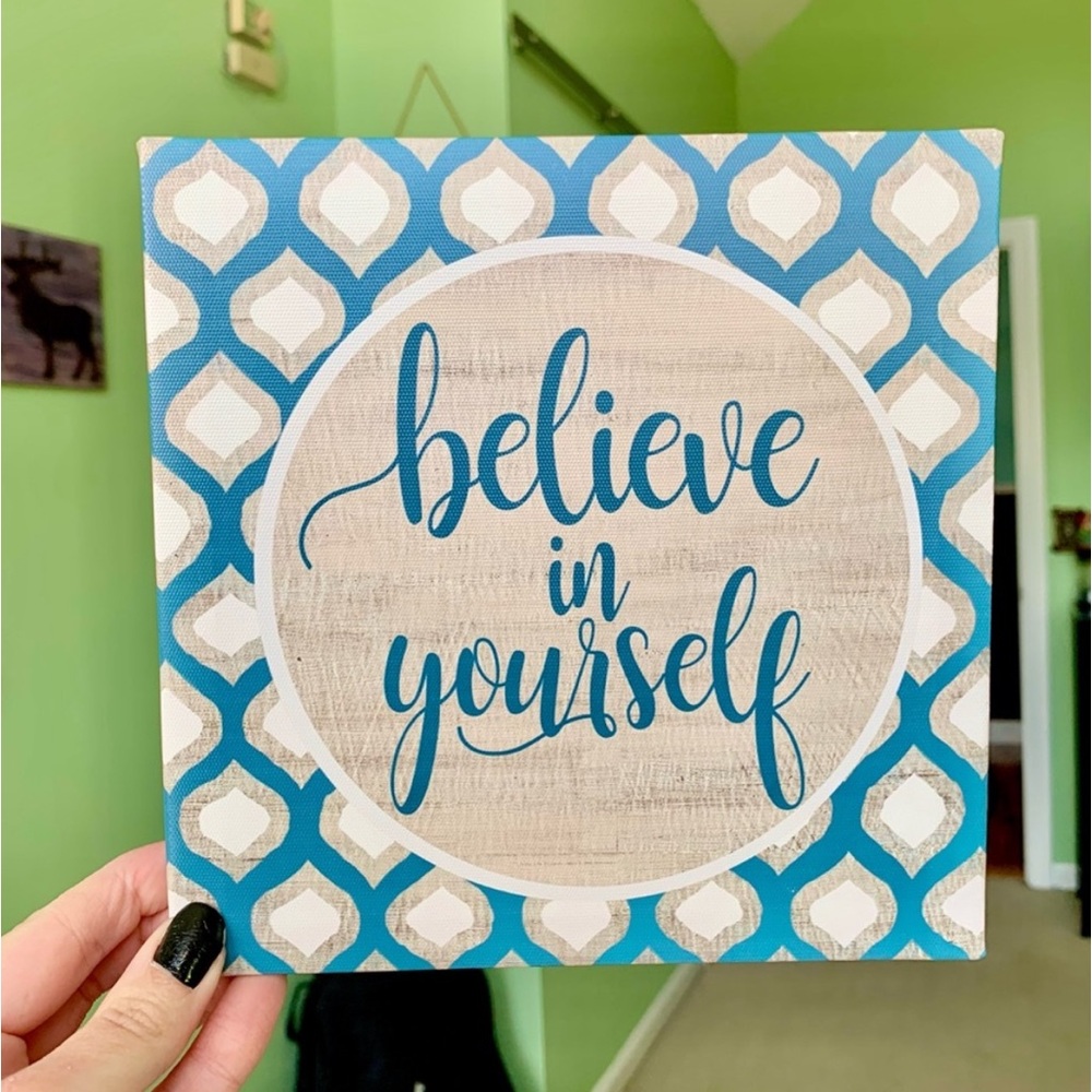 Blue Patterned Positive Happy Cute Peaceful Uplifting Home Decor Canvas Wall Art